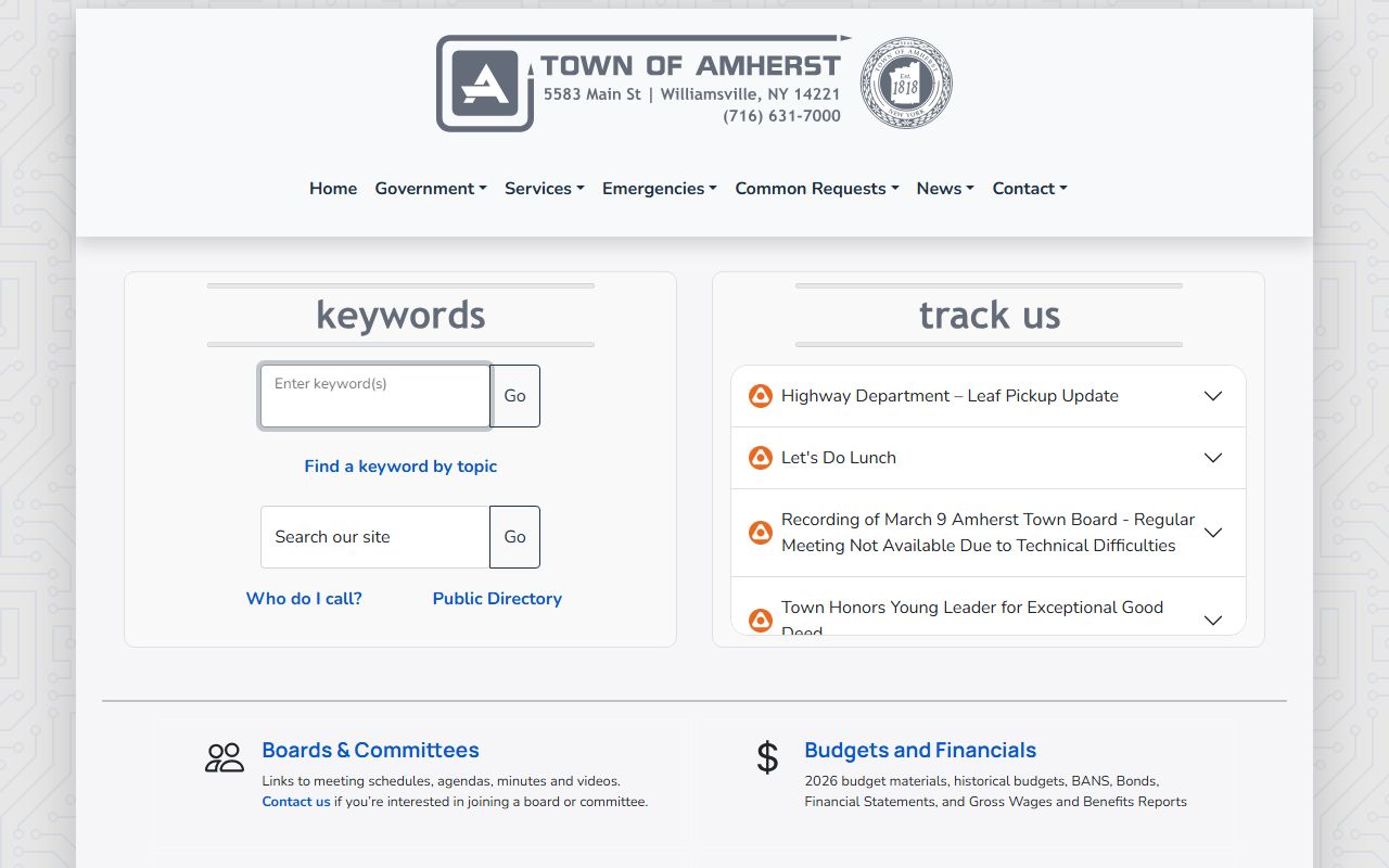 Amherst town website for Amherst bankruptcy records