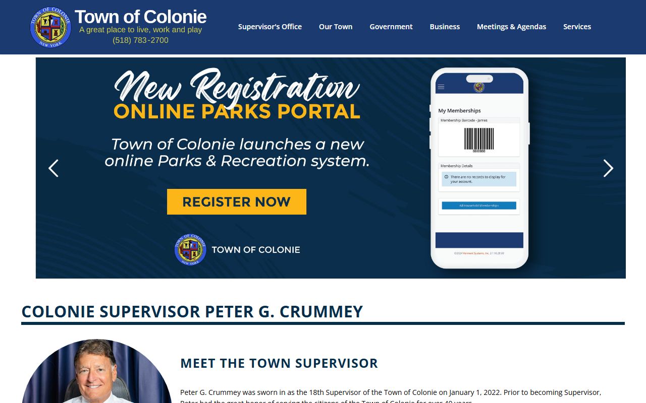 Town of Colonie website for Colonie bankruptcy records