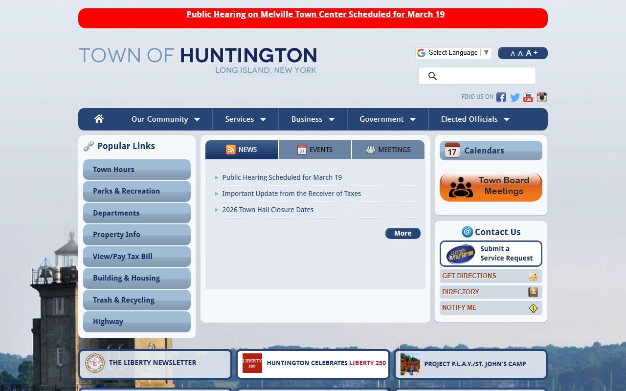 Town of Huntington website for Huntington bankruptcy records