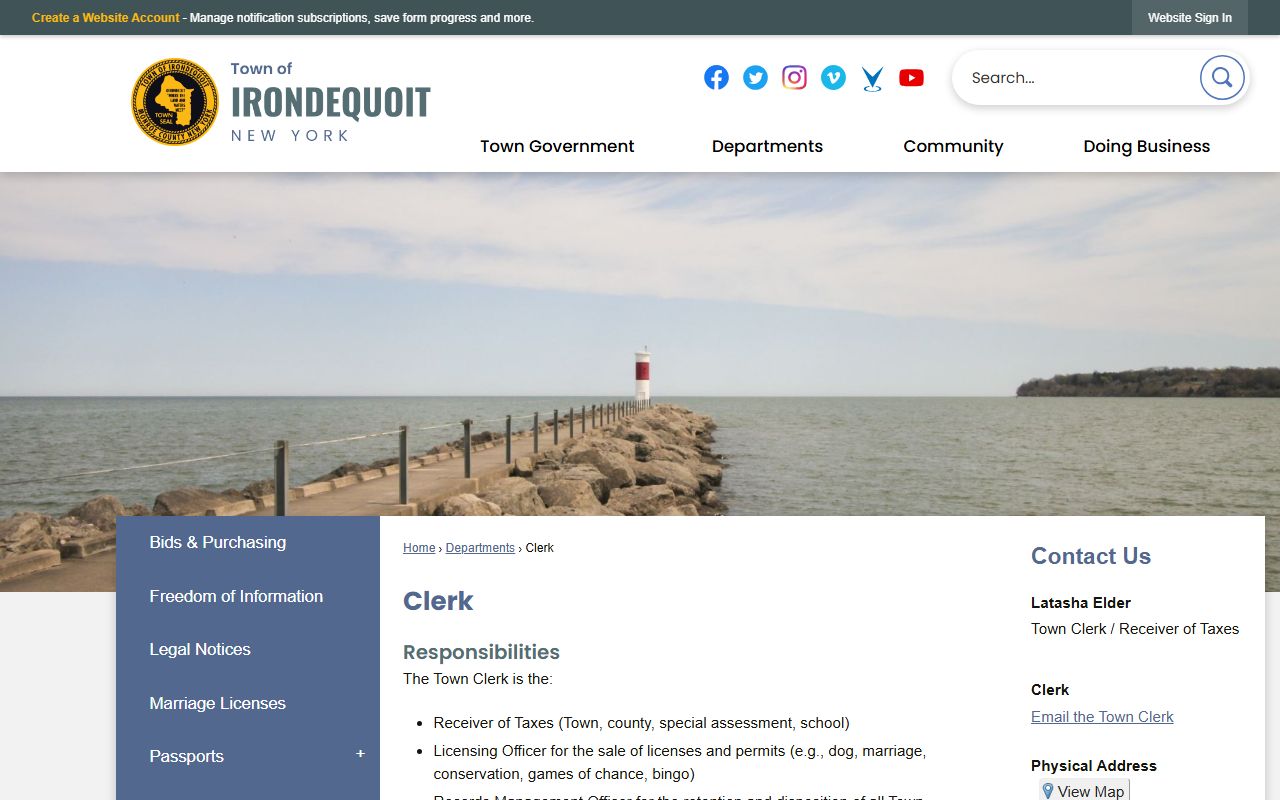 Irondequoit Town Clerk page for Irondequoit bankruptcy records