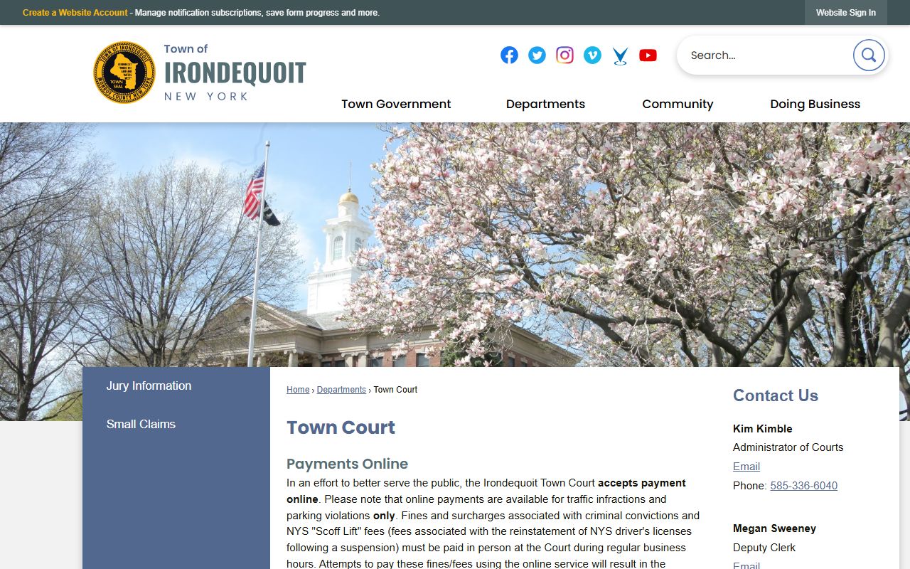 Irondequoit Town Court page for Irondequoit bankruptcy records