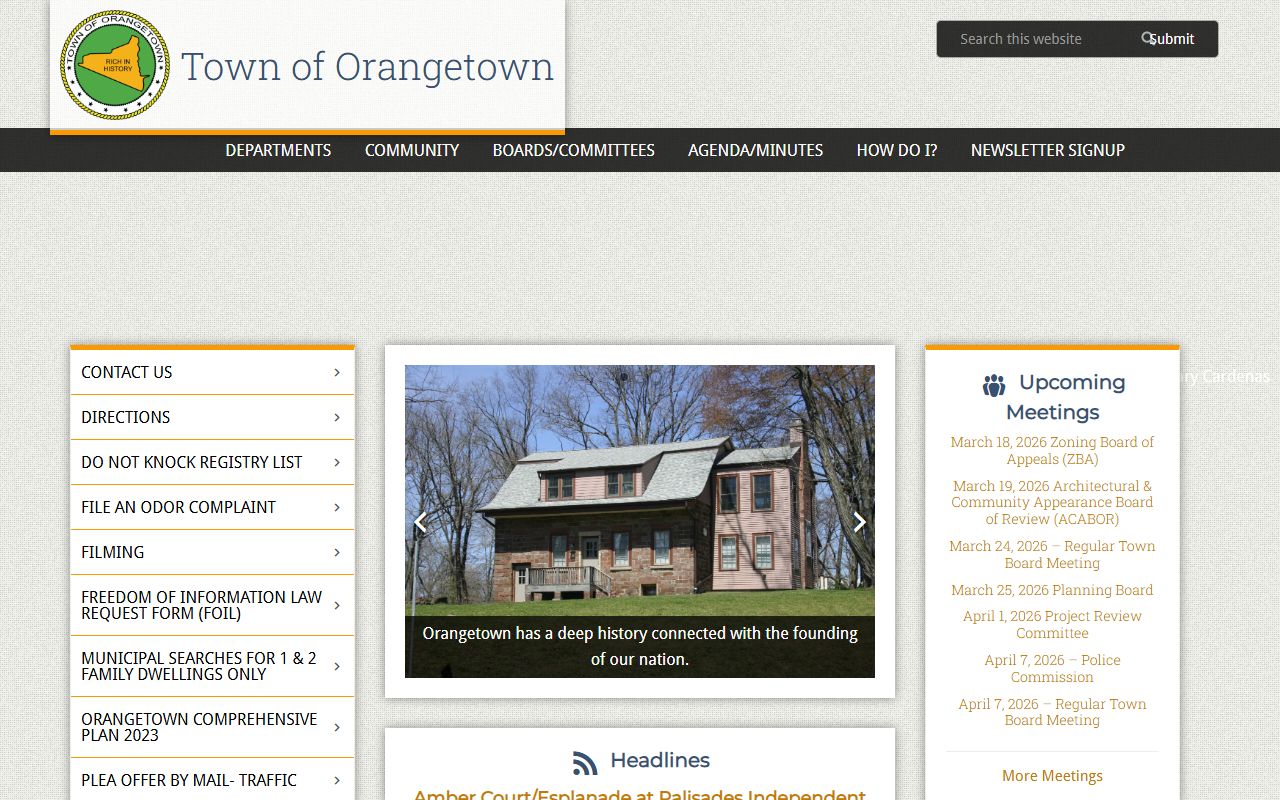 Town of Orangetown website for Orangetown bankruptcy records