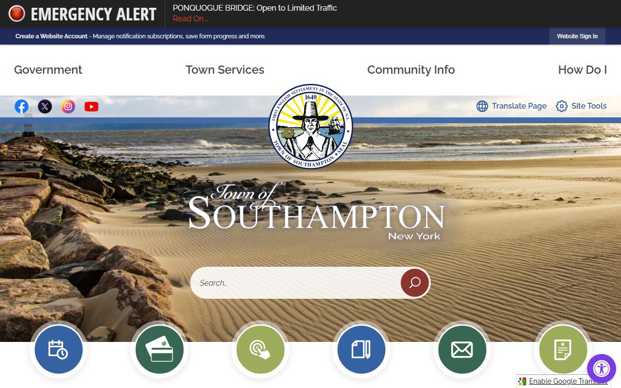 Town of Southampton website for Southampton bankruptcy records