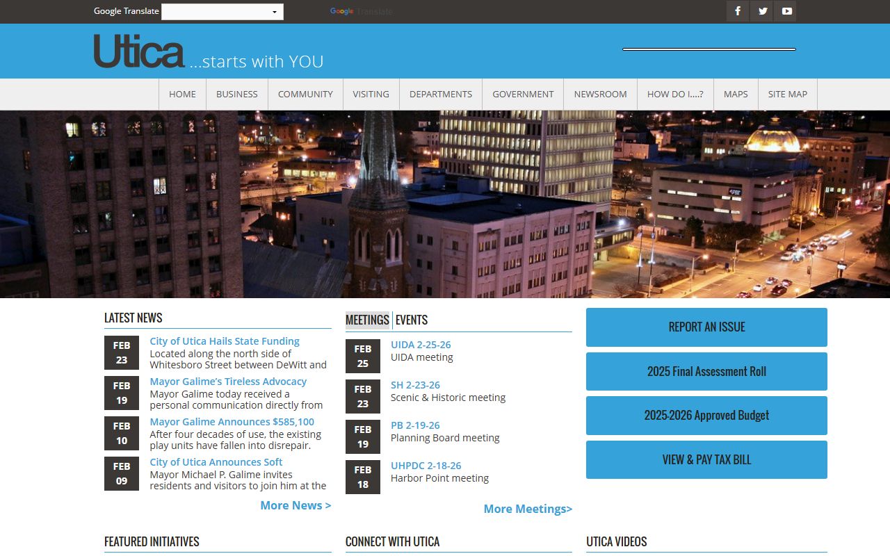 City of Utica website for Utica bankruptcy records and government services