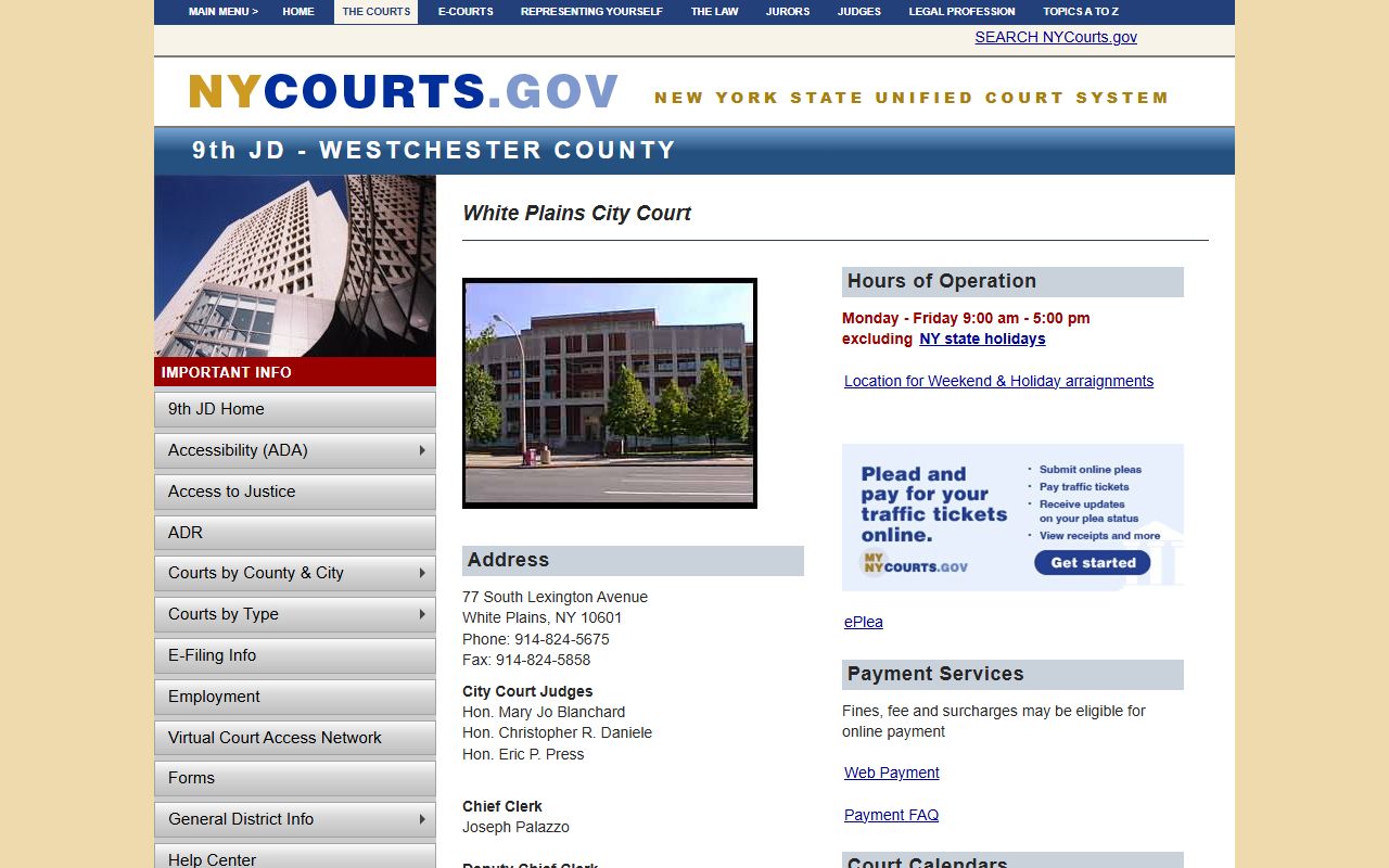 White Plains City Court page for White Plains bankruptcy records research