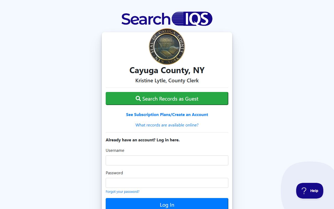 SearchIQS records portal for Cayuga County bankruptcy records