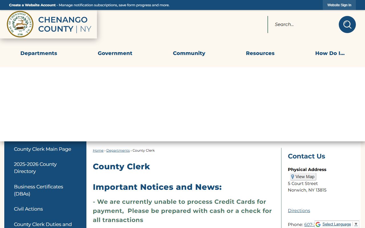 Chenango County Clerk's Office for bankruptcy records research