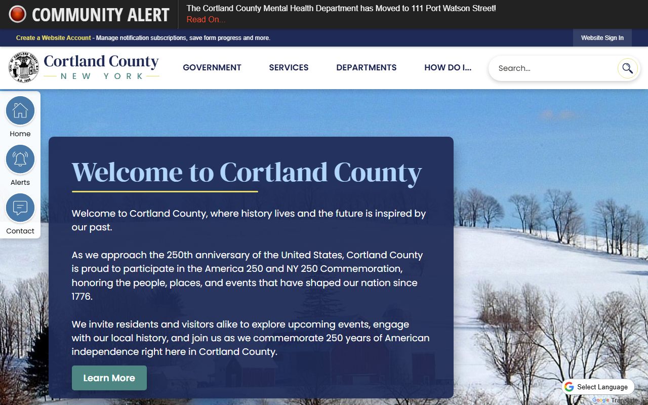 Cortland County government website for Cortland County bankruptcy records research