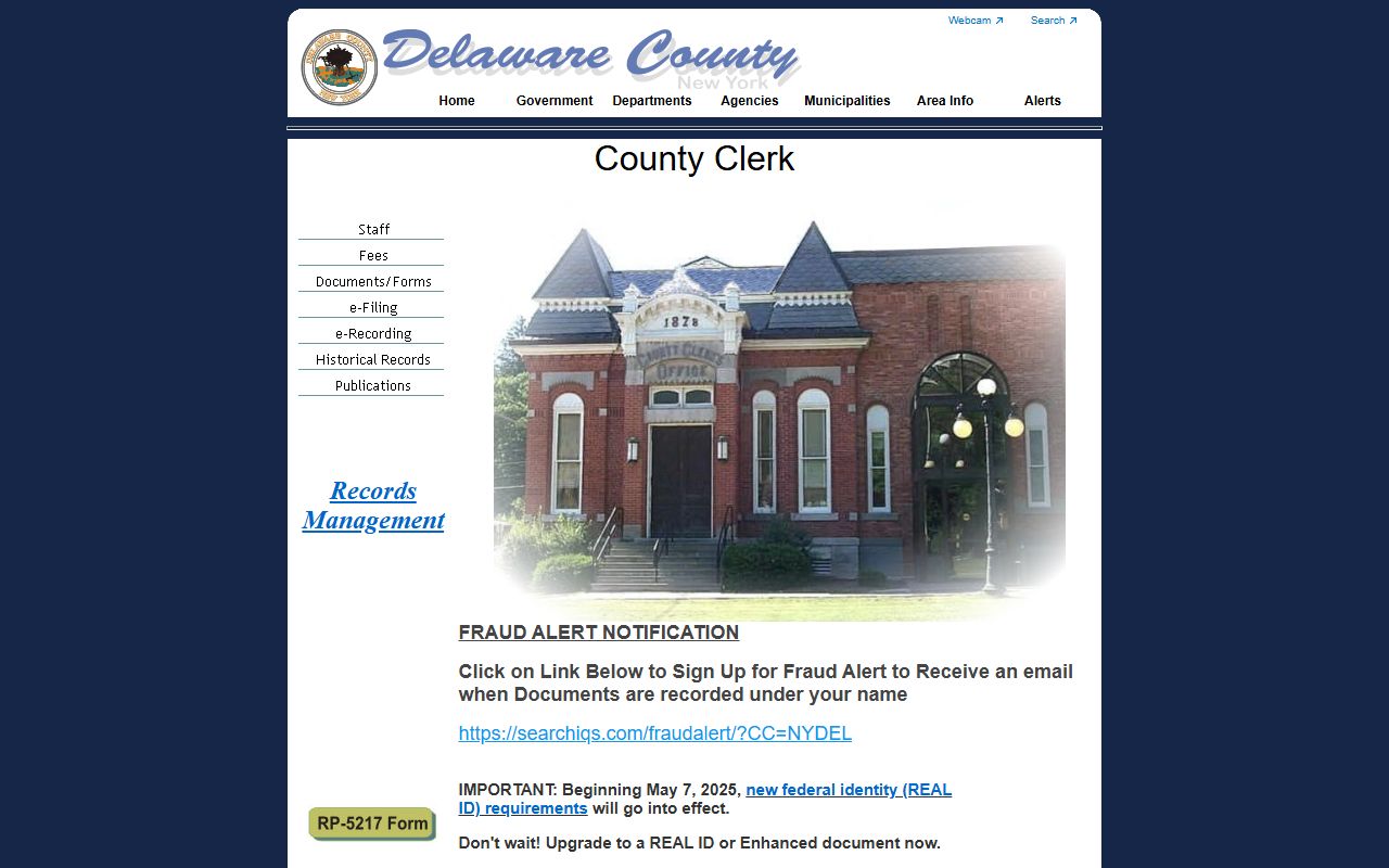 Delaware County Clerk website for Delaware County bankruptcy records research