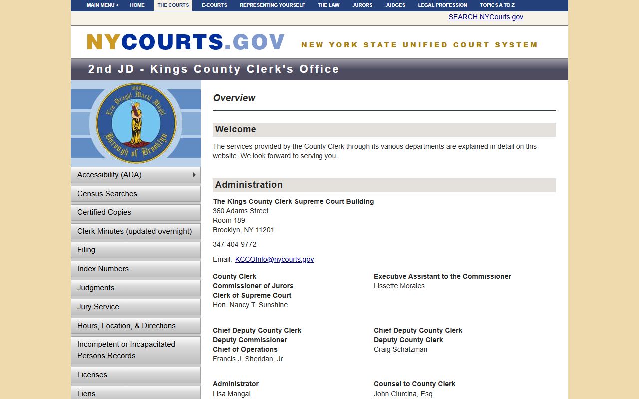 Kings County Clerk office for Kings County bankruptcy records