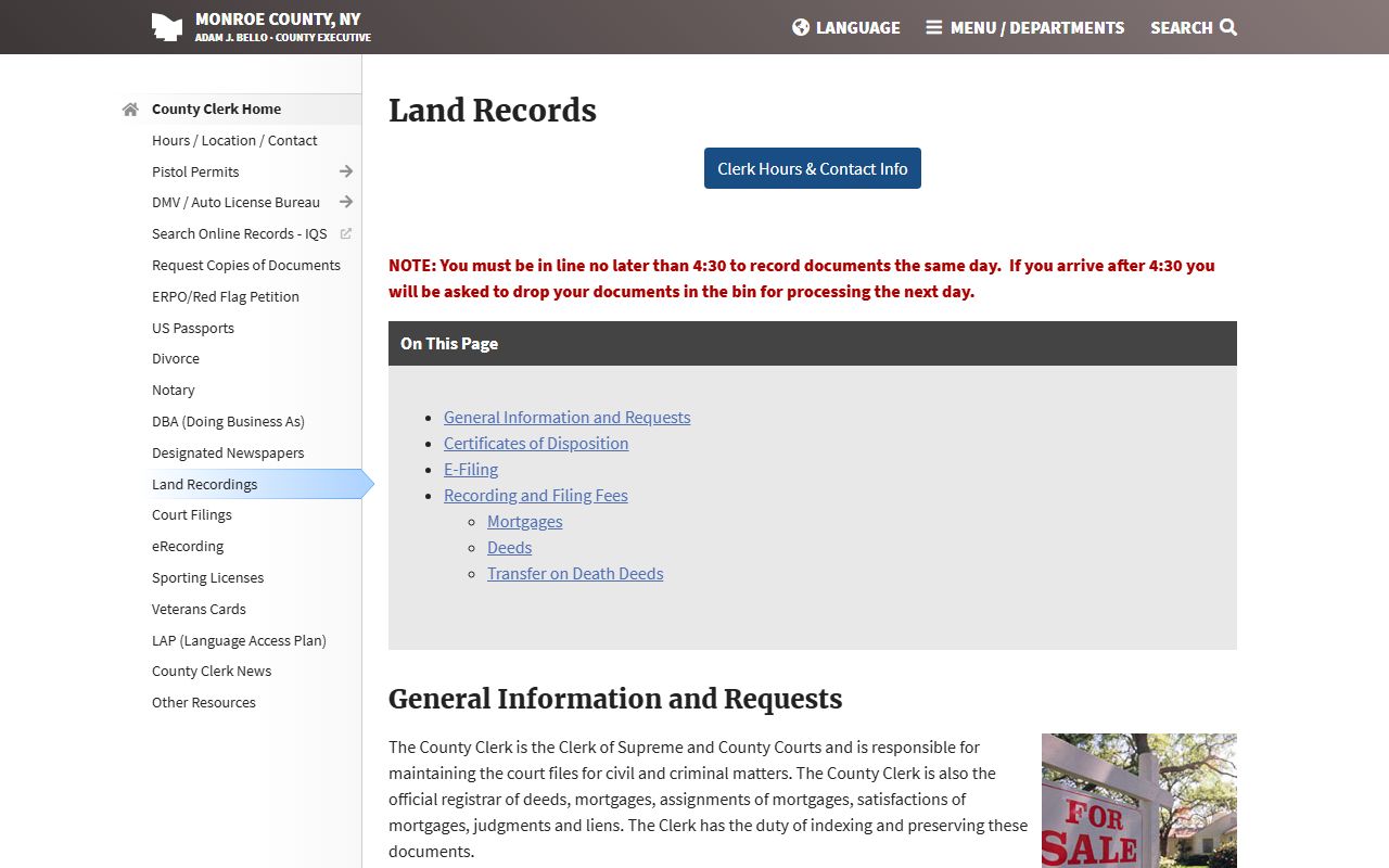 Monroe County records search portal for bankruptcy records research