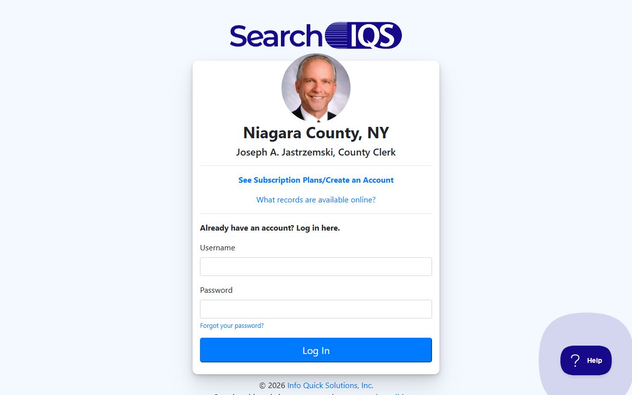 Niagara County Clerk SearchIQS portal for bankruptcy records research