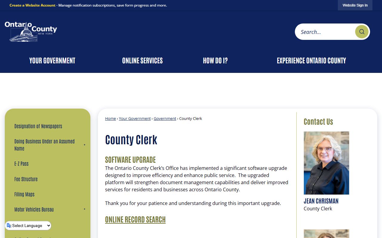 Ontario County Clerk office for bankruptcy records research
