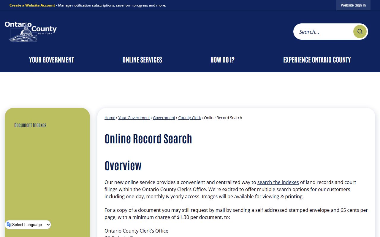 Ontario County online records search portal for bankruptcy records
