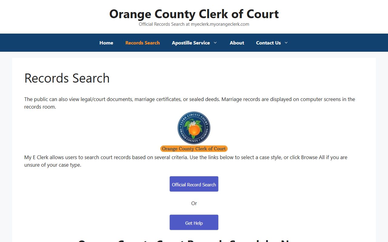 Orange County court records search portal for bankruptcy records