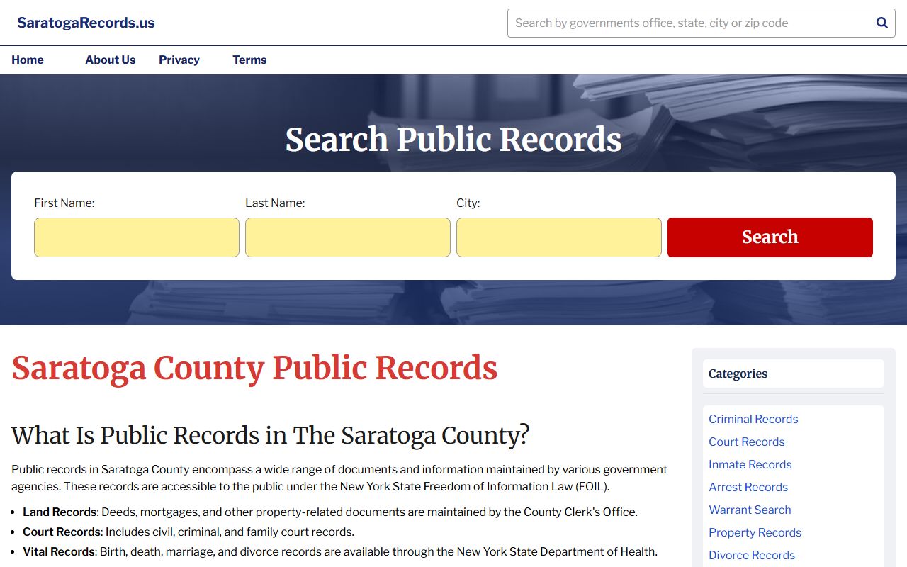 Saratoga County records portal for bankruptcy records research