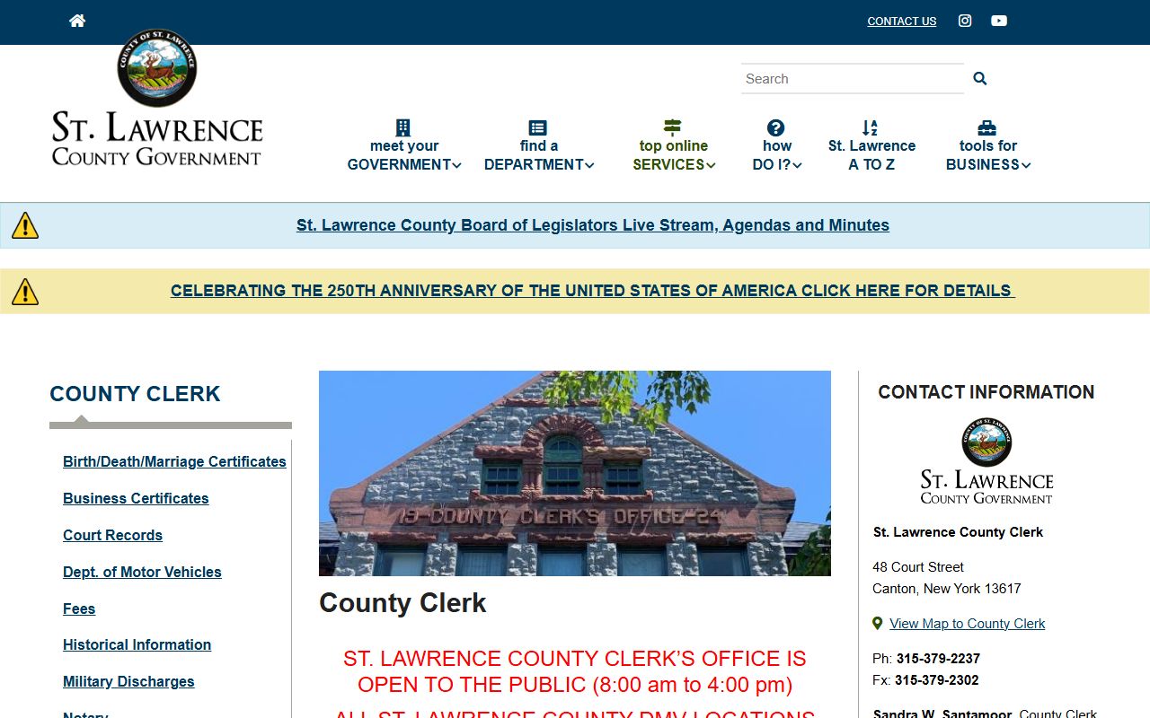 St. Lawrence County Clerk office website for bankruptcy records research