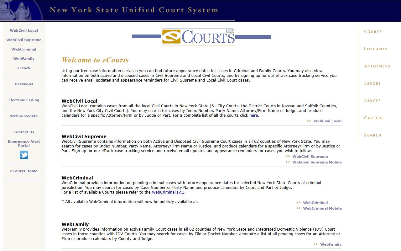 New York eCourts case lookup system for bankruptcy records research