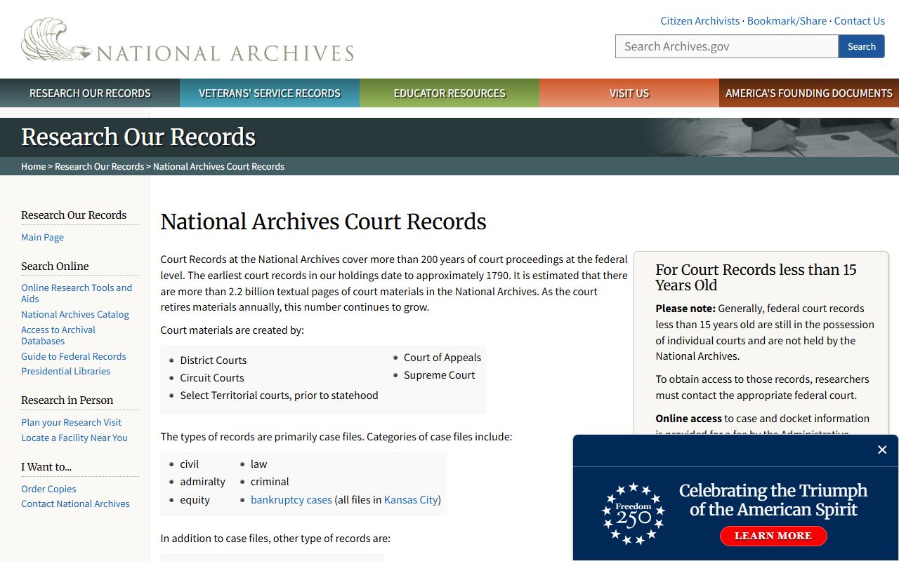 National Archives court records page for archived New York bankruptcy records