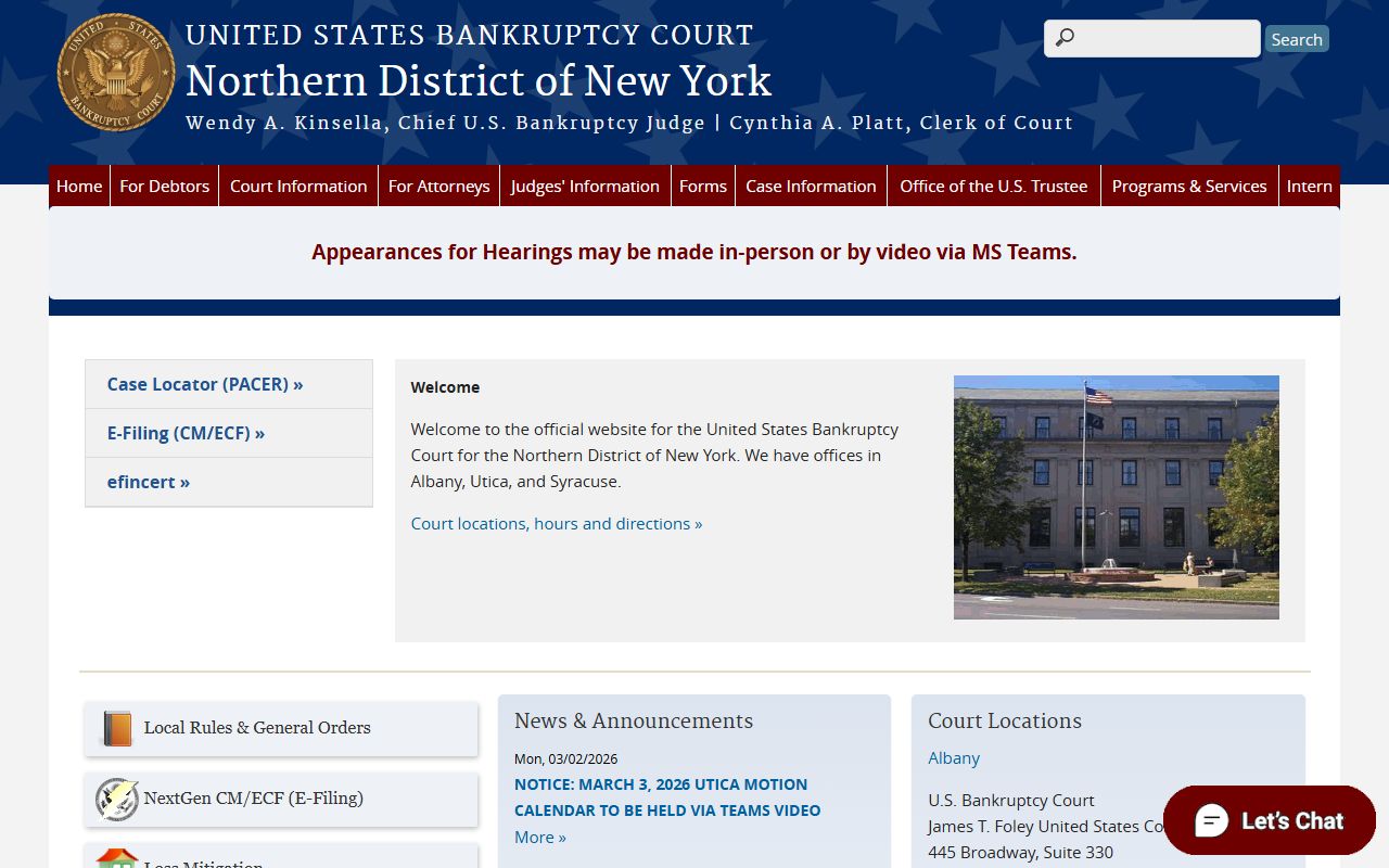 Northern District of New York Bankruptcy Court for upstate bankruptcy records