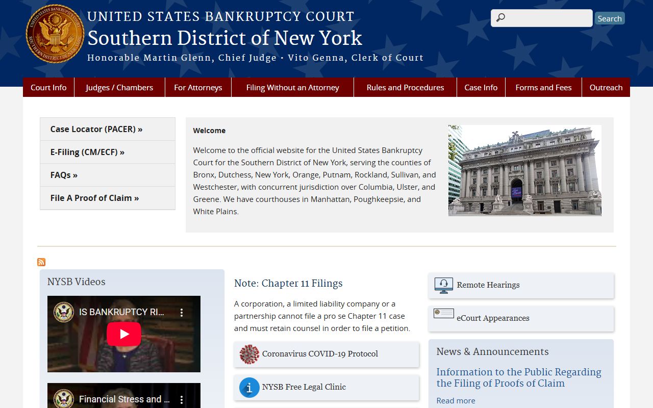Southern District of New York Bankruptcy Court website for bankruptcy records